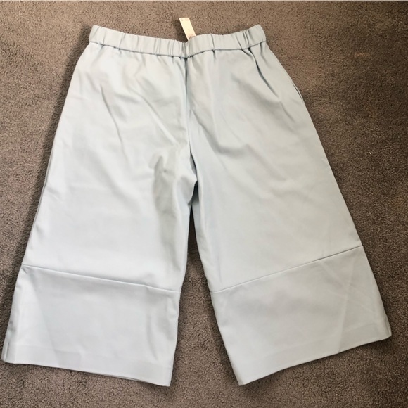 New NWT Maeve Anthropologie culottes wide leg baby blue faux leather pants L P - Picture 3 of 5